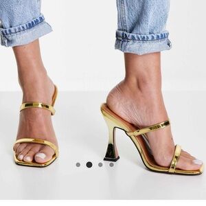 ASOS DESIGN WIDE FIT NASIA HEELED MULES IN GOLD SIZE 9